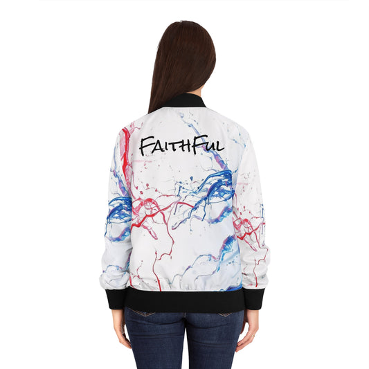 Faithful Women's Bomber Jacket ( Red/White/Blue )