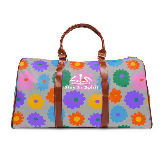 Stay In Spirit Gray Flower Waterproof Travel Bag (Luxury)