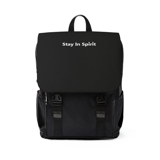 Stay In Spirit Lettered (White) - Black Unisex Casual Shoulder Backpack