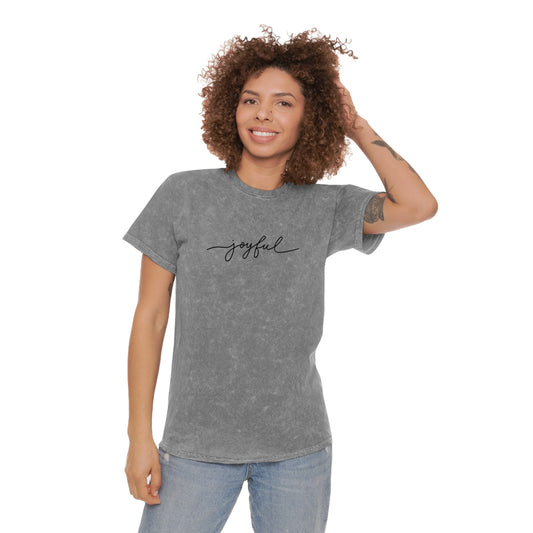 Joyful Lettered (Black) Unisex Mineral Wash T-Shirt (Gray)